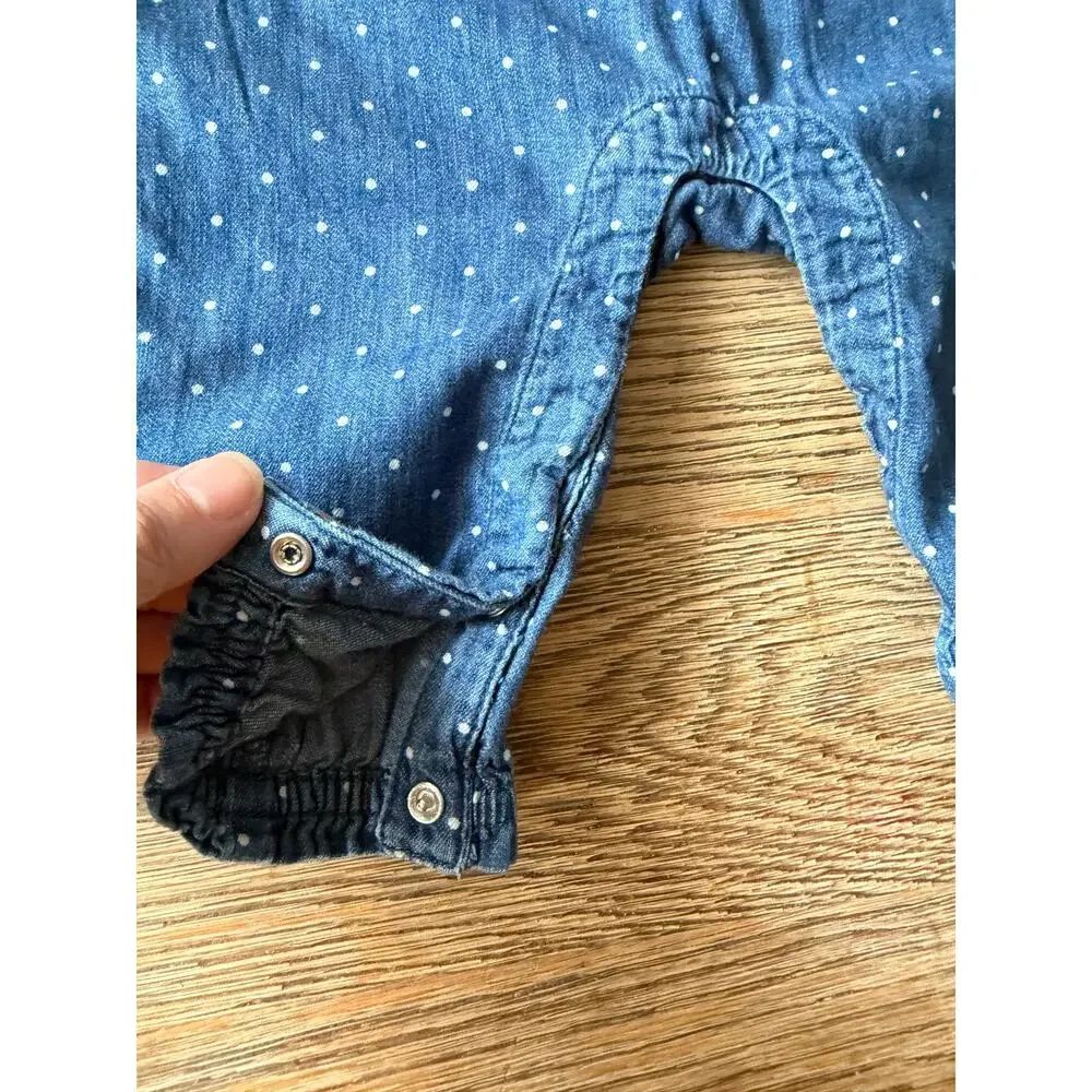 Gap Denim Polka Dot Ruffle Romper Baby 6-12M Chambray Jumpsuit